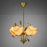 Itsu, Chandelier, model ER 110/5, c. 1956, brass, glass with gilt and frosted decoration