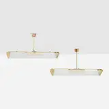 Lisa Johansson-Pape, Ceiling lamps, pair, c. 1955, brass, frosted glass, painted steel