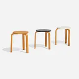Alvar Aalto, L-leg stools model 60, set of three, 1933, lacquered birch, birch