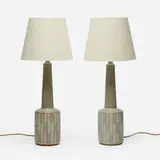 Per Linnemann-Schmidt, Table lamps, pair, c. 1960, glazed stoneware, linen shades