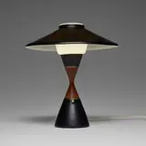 Svend Aage Holm-Sørensen, Table lamp, c. 1955, lacquered aluminum, opal glass, teak