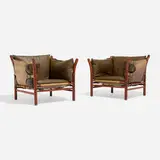 Arne Norell, Lounge chairs, pair, 1971, leather upholstery, beech, leather, chrome-plated steel