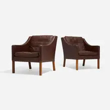 Børge Mogensen, Lounge chairs, pair, 1963, leather upholstery, rosewood