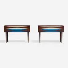 Niels Clausen, Nightstands, pair, c. 1960, rosewood, lacquered rosewood
