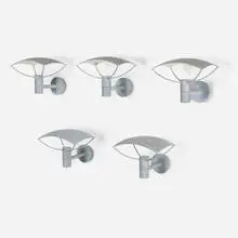 E.S. Horn, Outdoor sconces, set of five, galvanized steel, frosted glass