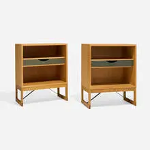 Børge Mogensen, Nightstands, pair, c. 1955, oak, lacquered wood and steel