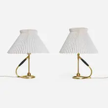 Kaare Klint, Tilting lamps model 306, pair, brass, paper shades, plastic