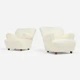 attribution Mogens Lassen, Lounge chairs, pair, c. 1940, upholstery, stained oak