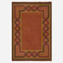 Flatweave carpet by Anna Johanna Ångström, c. 1965, hand-woven wool, sold Aug 2026