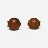 Ernst Henriksen, Puffer Fish nesting coaster sets, pair, c. 1980, teak, brass