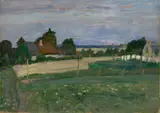 Otto Modersohn, Landschaft mit Häusern, 1907, Öl auf Pappe, fest auf Hartfaserplatte aufgezogen