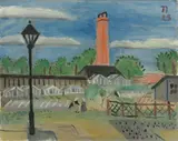 Ernst Wilhelm Nay, Landschaft mit Laterne und Schornstein