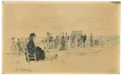Eugène Louis Boudin, Strandszene, 1867, Aquarell über Bleistift auf Bütten, auf Pappe aufgezogen