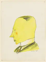 Oskar Nerlinger, 5 Portraits: „Bildnis aus einem Steckbrief“ / „Herr von Klotz“ / „Ick jeh aus“ / Ohne Titel / „Ein Zeitgenosse, 1924, 5 Blatt Zeichnungen in Bleistift, teilweise mit Aquarell und Farbstift, auf Papier