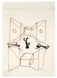 Sigmar Polke, Ohne Titel (Figuren)“. Ende 1960er Jahre, Filzstift und Tusche auf liniertem Ringbuchpapier