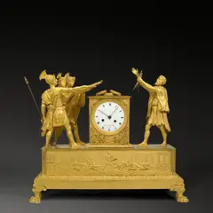 Pierre Victor Ledure, Pendule mit dem „Schwur der Horatier“ – nach dem Gemälde Jacques-Louis David (1748–1825), Um 1810, Bronze, feuervergoldet; Uhrwerk von François-Pierre Jolly, genannt Gaston-Jolly (nachweisbar 1794–1820)