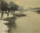 Wintersonne bei Wittlaer by Max Clarenbach, Öl auf Leinwand, sold Nov 2014