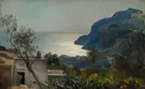 Albert Flamm, Die Küste von Capri mit dem Monte Solaro, Um 1850, Öl auf Papier, auf Pappe aufgezogen