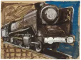 Markus Lüpertz, Lokomotive, 1966, Gouache, Deckfarbe und Kreide auf braunem Papier