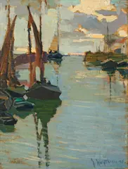 Julie Wolfthorn, Segelboote (Veere in Holland), 1908, Öl auf Pappe