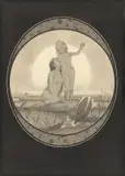 Fidus, Vom Himmel, 1893, Pinsel in Grau und Schwarz, Feder in Schwarz und Bleistift auf Papier, vom Künstler fest auf grauen Karton montiert