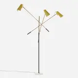 Stilnovo, Three-arm floor lamp, c. 1950, brass, enameled aluminum, enameled steel, marble
