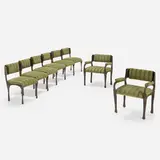 Sculpted Bronze chairs, set of eight by Paul Evans, c. 1970, bronzed resin over steel, upholstery, sold Apr 2023