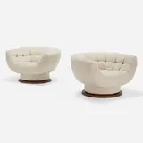 Adrian Pearsall, Swivel lounge chairs, pair, c. 1960, boucle upholstery, walnut