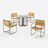 Lawrence Peabody, Dining set, 1970, bronze, seagrass, glass