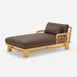 Dowelwood chaise longue by Karl Springer, 1977, ash, reed, upholstery, sold Apr 2023