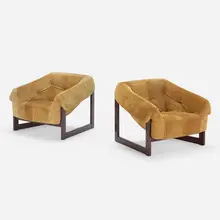 Percival Lafer, Lounge chairs, pair, c. 1970, suede upholstery, leather, rosewood