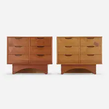 Arthur Espenet Carpenter, Cabinets, pair, 1993, cypress, cedar, cherry, walnut, teak, maple, walnut inlay