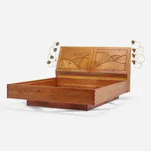 Arthur Espenet Carpenter, Custom headboard and bedframe, 1993, cypress, cherry, walnut, maple, oak, walnut inlay, painted aluminum, wire mesh