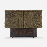 Sculpted Bronze cabinet by Paul Evans, 1975, bronzed resin over wood, slate, steel, sold Apr 2023