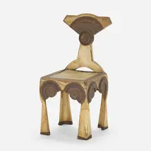 Carlo Bugatti, Hall chair, c. 1900, lacquered parchment over wood, vellum, copper