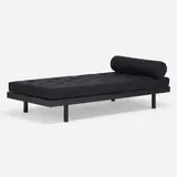 SCAL daybed, model 450 by Jean Prouvé, c. 1952, enameled steel, upholstery, oak, sold Nov 2022