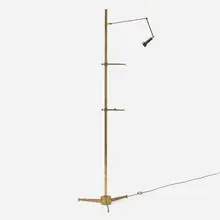 attribution Angelo Lelii, Easel floor lamp, c. 1950, brass, enameled aluminum