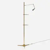 attribution Angelo Lelii, Easel floor lamp, c. 1950, brass, enameled aluminum