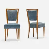 Gio Ponti, Chairs from Casa Ceccato, Milan, pair, 1950, Ferrara walnut root, upholstery, brass