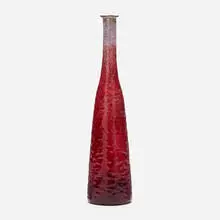 Tall bottle by Paolo De Poli, c. 1950, enameled copper, sold Nov 2022