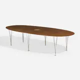 Piet Hein & Bruno Mathsson, Super Ellipse table, 1968, maple burl, chrome-plated steel