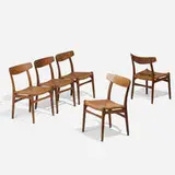 Hans J. Wegner, Dining chairs model CH 23, set of five, 1950, oak, lacquered paper cord