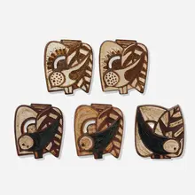 Noomi Backhausen, Collection of five bird tiles, c. 1975, glazed stoneware