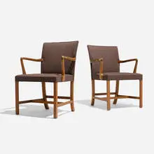 Ole Wanscher, Armchairs, pair, c. 1945, upholstery, oak