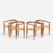 Armchairs, set of four by Nanna & Jørgen Ditzel, 1956, teak, cane, sold Aug 2026