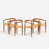 Armchairs, set of four by Nanna & Jørgen Ditzel, 1956, teak, cane, sold Aug 2026