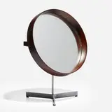 Table mirror by Uno and Osten Kristiansson, c. 1960, rosewood, mirrored glass, metal, leather, sold Aug 2026