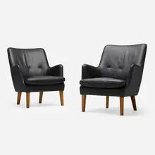 Arne Vodder, Lounge chairs model AV 53, pair, leather upholstery, oak
