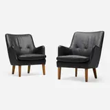 Arne Vodder, Lounge chairs model AV 53, pair, leather upholstery, oak
