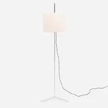 Floor lamp by Svend Aage Holm-Sørensen, c. 1950, chrome-plated steel, lacquered steel, linen shade, sold Aug 2026